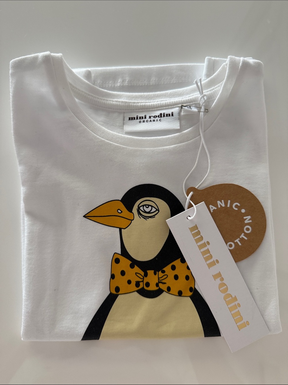 Mini Rodini White Organic Cotton Penguin Short Sleeve Tee Shirt 4-5 NWT - Picture 6 of 6